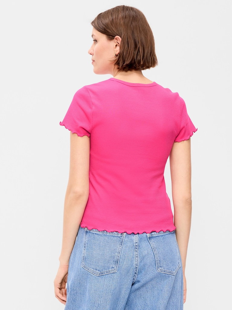 Fitted Waffle-Knit Cropped T-Shirt