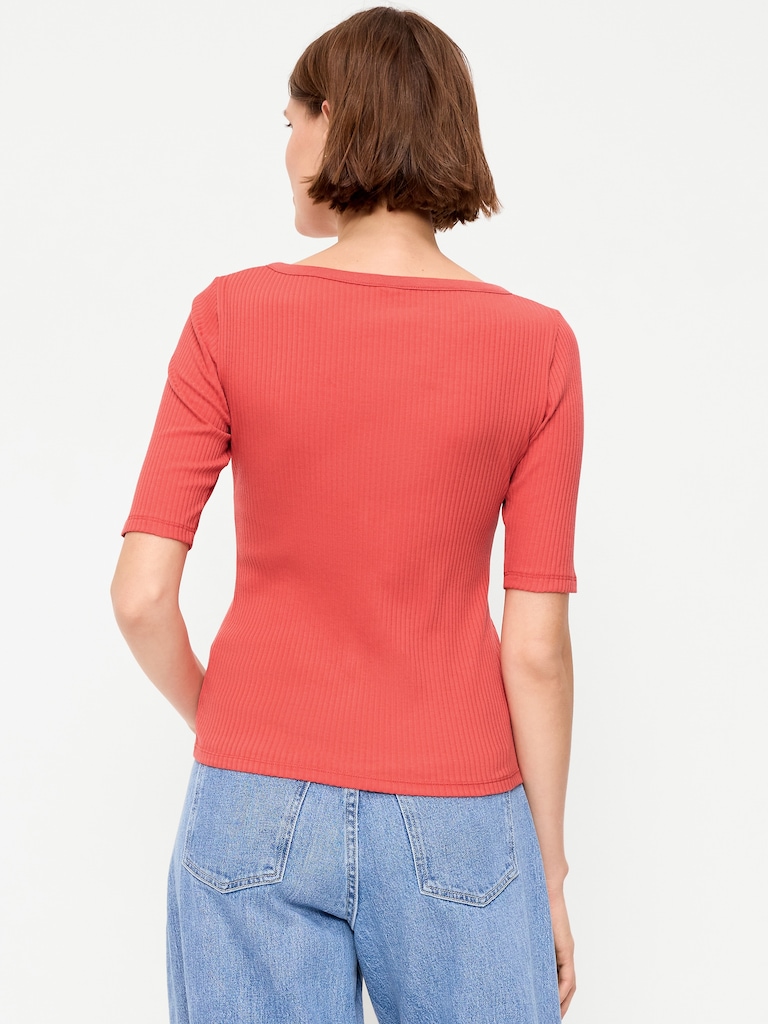 Scoop-Neck Fitted Henley Top