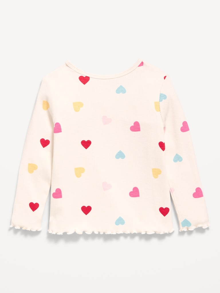 Printed Fitted Long-Sleeve Ribbed T-Shirt for Toddler Girls