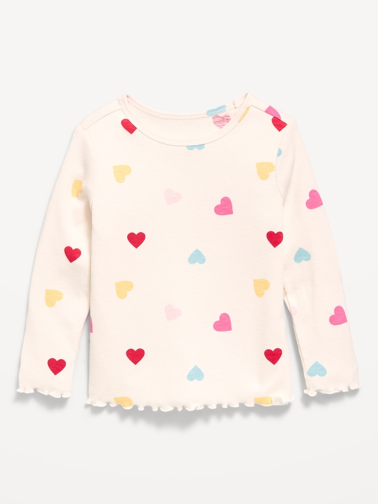 Printed Fitted Long-Sleeve Ribbed T-Shirt for Toddler Girls