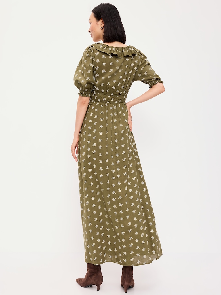 Ruffle-Collar Boho Maxi Dress