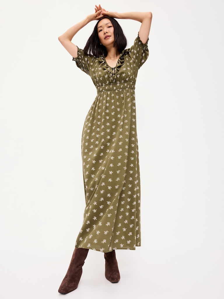 Ruffle-Collar Boho Maxi Dress
