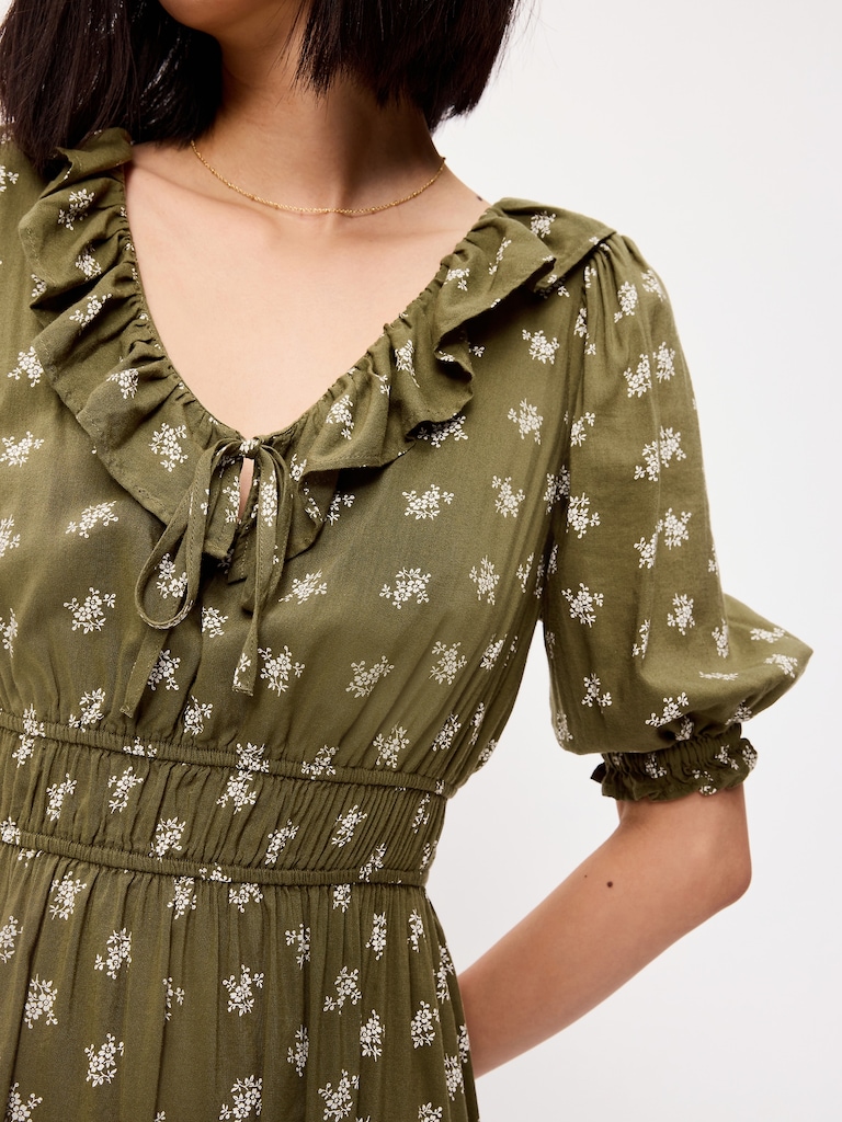 Ruffle-Collar Boho Maxi Dress