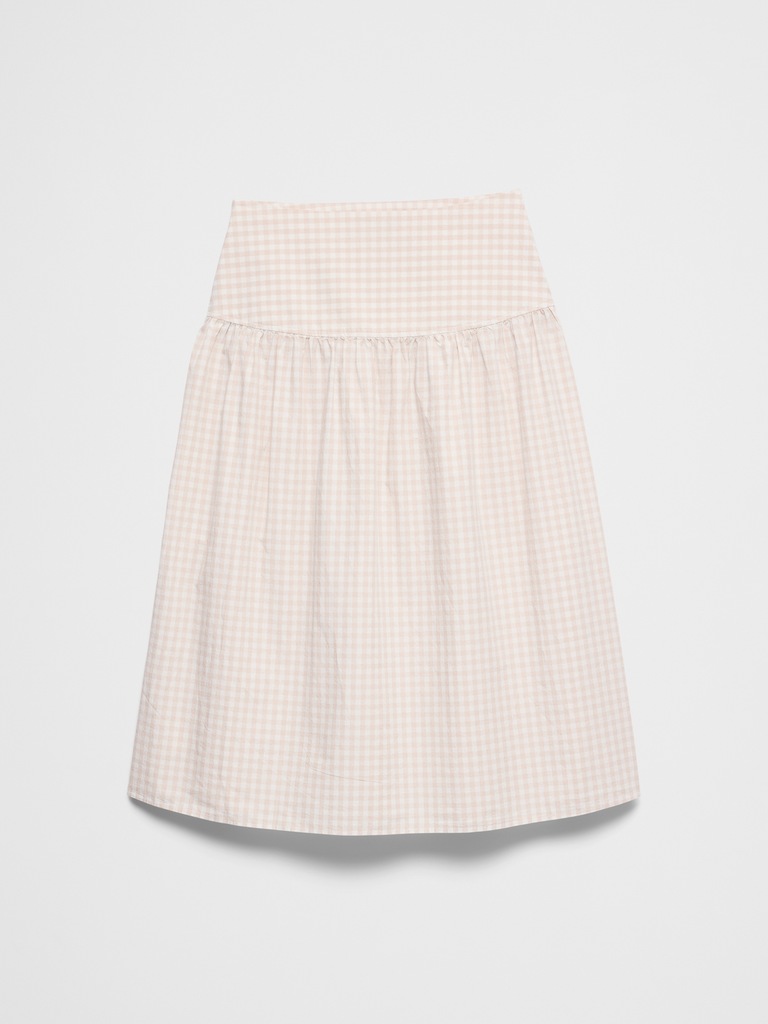 Poplin Drop-Waist Midi Skirt