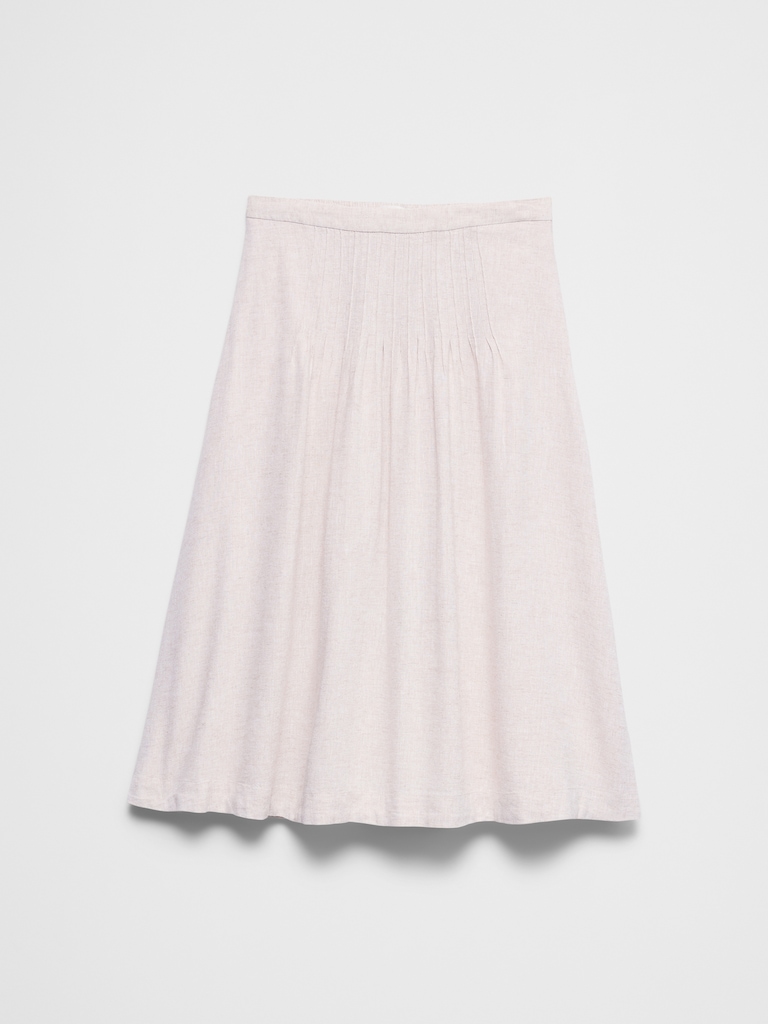 Linen-Blend Pintuck Midi Skirt
