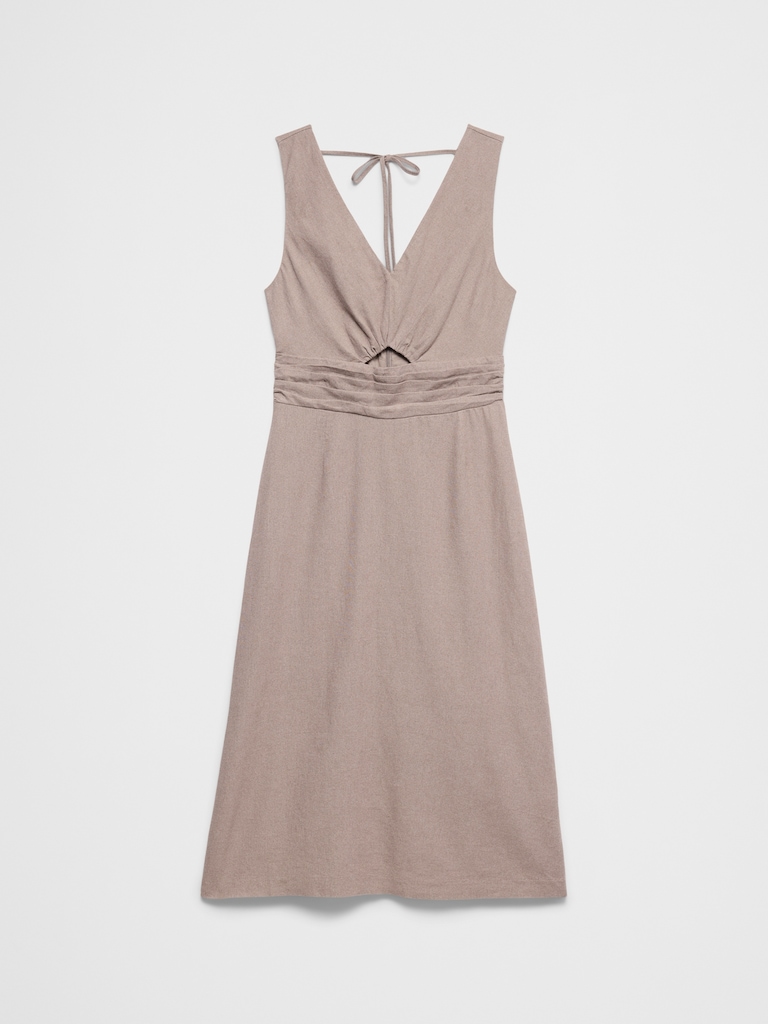 Linen-Blend Cutout Midi Dress