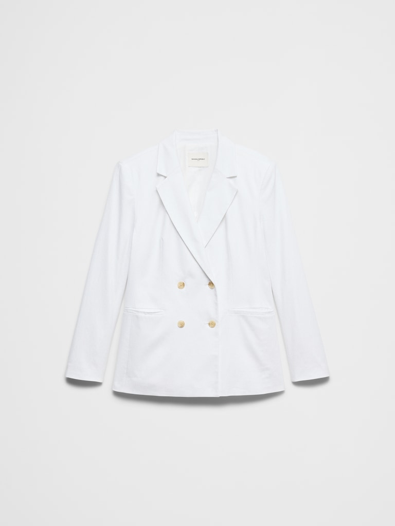 Linen-Blend Double Breasted Blazer