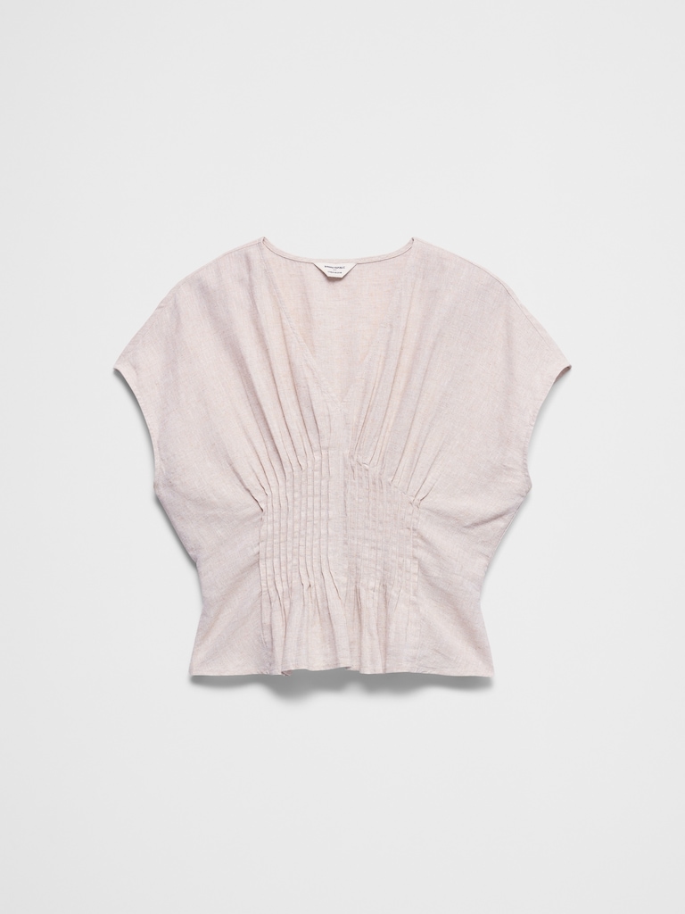 Linen-Blend Pintuck-Waist Top