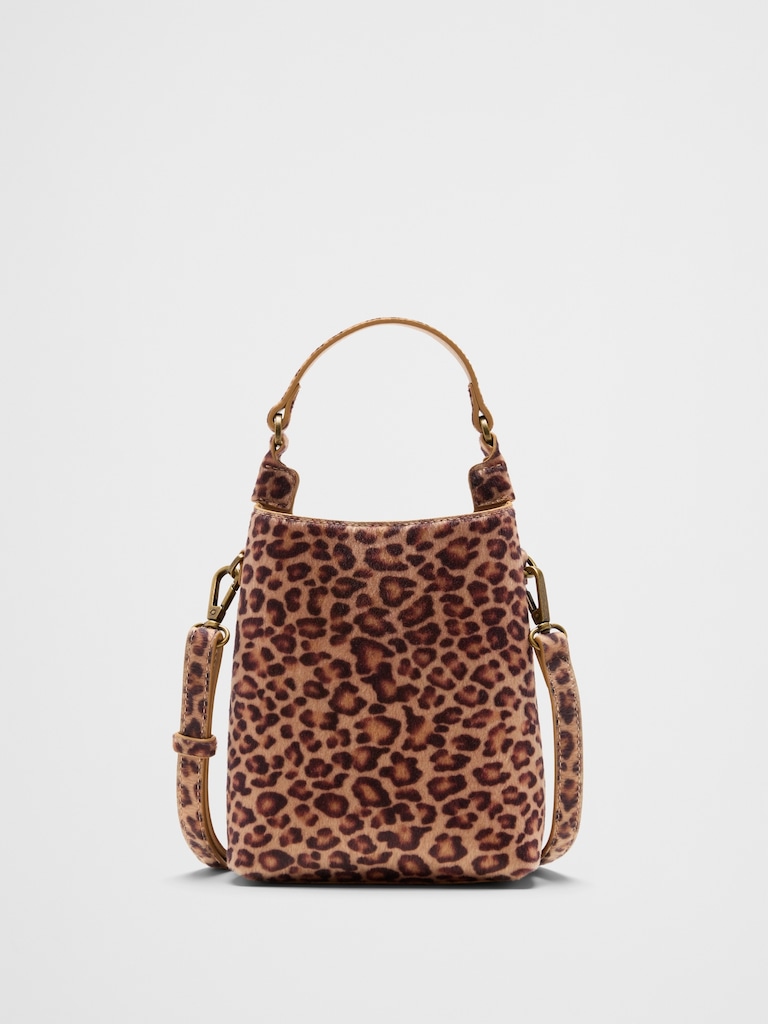 Vegan Leather Micro Mini Bucket Crossbody Bag