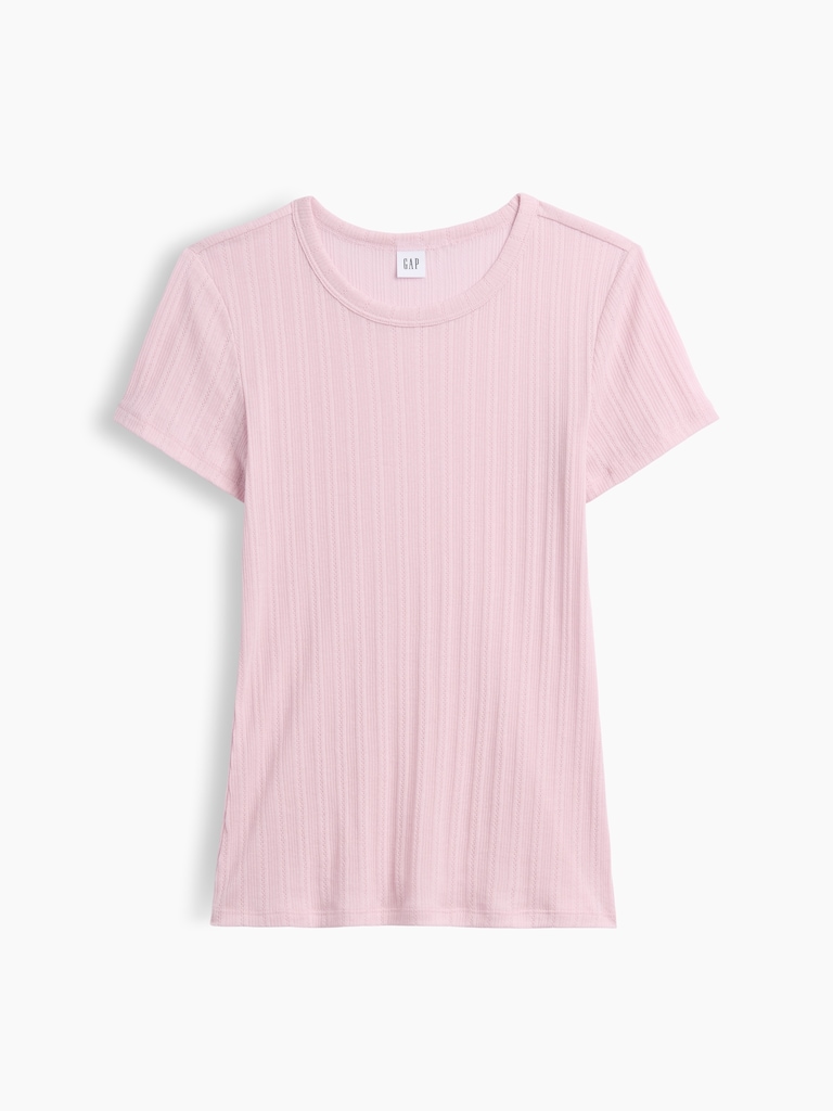 Essential Ribbed Pointelle Crewneck T-Shirt