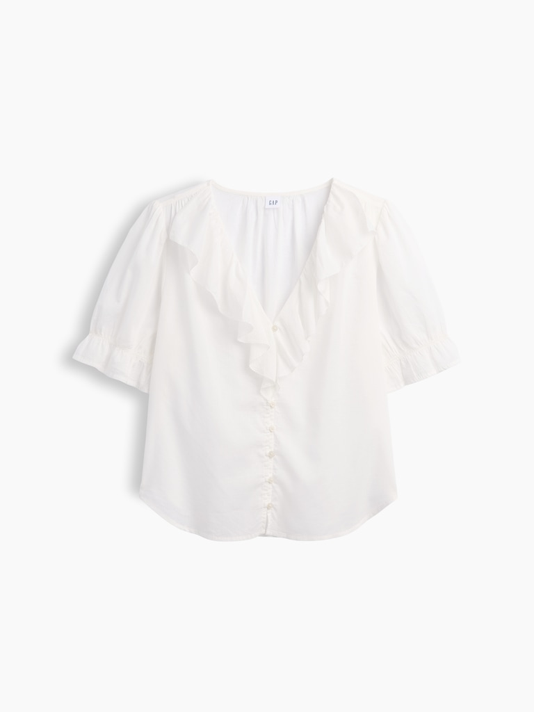 Relaxed V-Neck Ruffle Top
