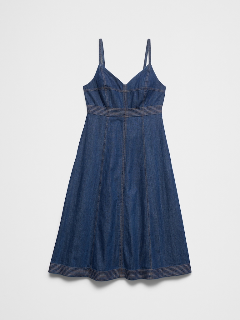 Denim Contrast Stitch Midi Dress
