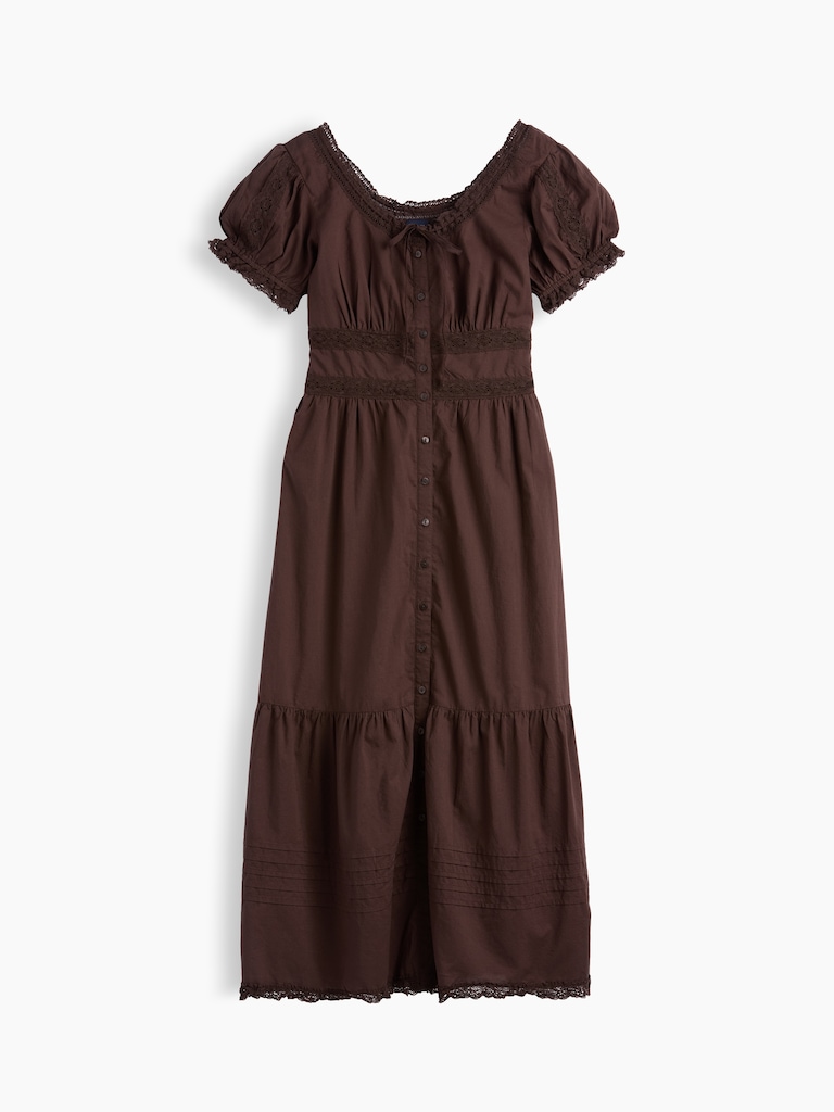 Scoop-Neck Lace-Trim Tiered Maxi Dress