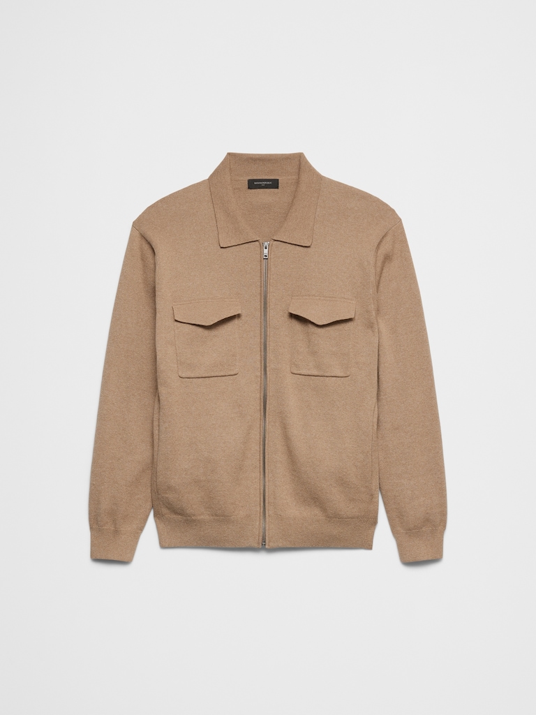 Chest-Pocket Zip Sweater Jacket