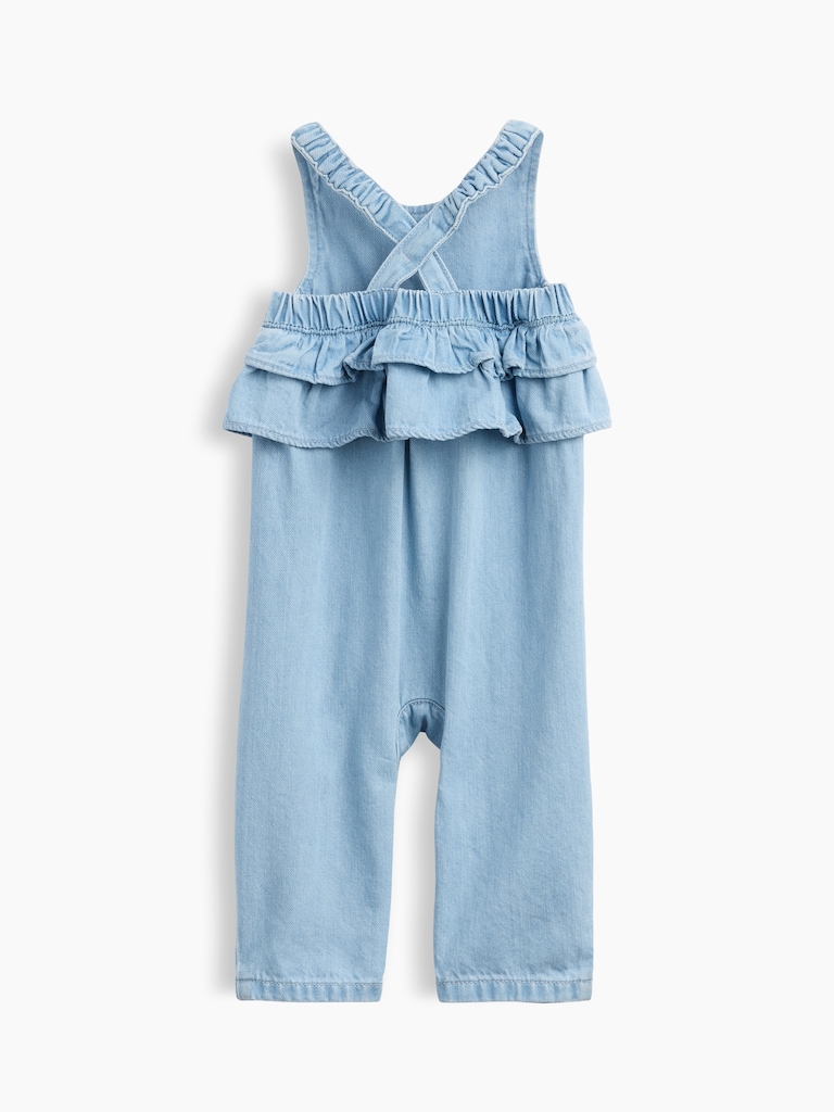 Baby Embroidered Denim Ruffle One-Piece