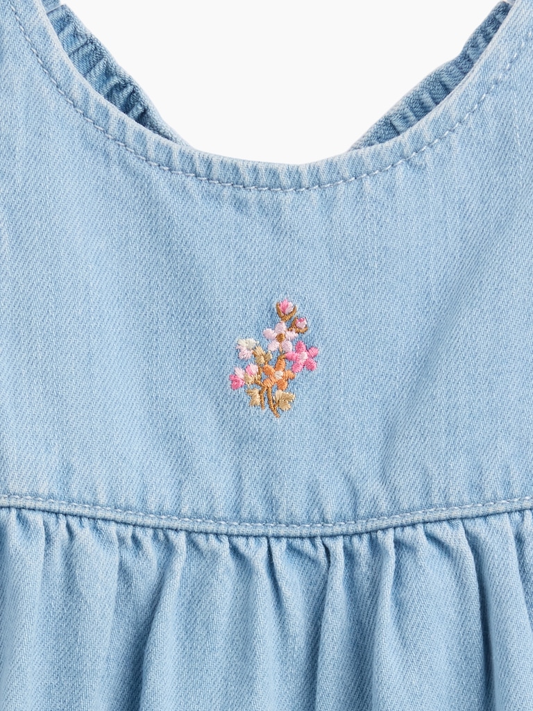 Baby Embroidered Denim Ruffle One-Piece