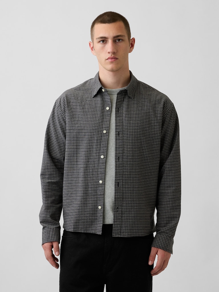 Relaxed Crop Straight-Hem Oxford Shirt