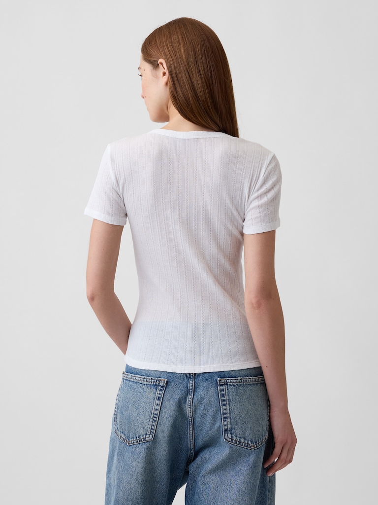 Essential Ribbed Pointelle Crewneck T-Shirt