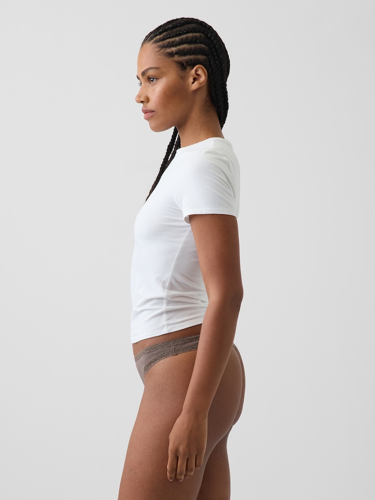 MadeSoft Organic Stretch Cotton Lace-Trim Thong