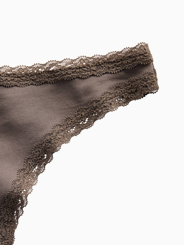 MadeSoft Organic Stretch Cotton Lace-Trim Thong