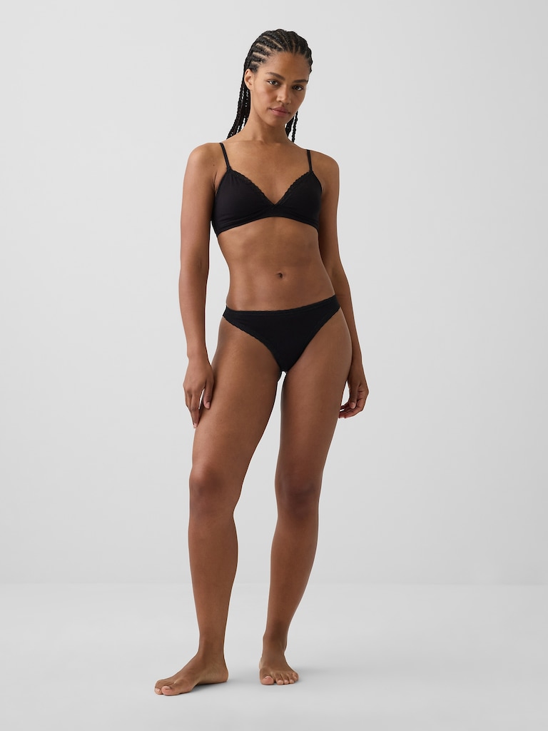 MadeSoft Organic Stretch Cotton Lace-Trim Thong