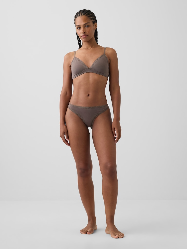MadeSoft Organic Stretch Cotton Lace-Trim Thong