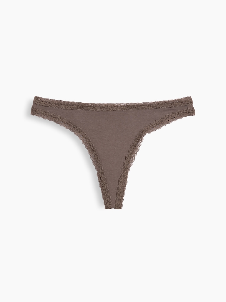 MadeSoft Organic Stretch Cotton Lace-Trim Thong