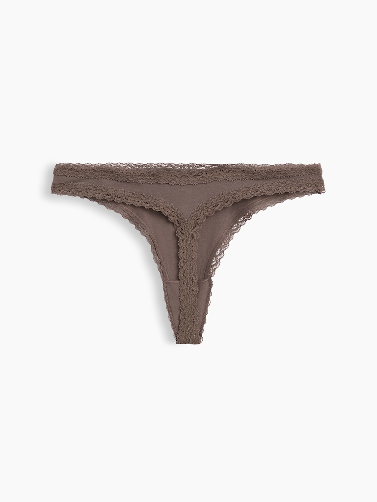 MadeSoft Organic Stretch Cotton Lace-Trim Thong