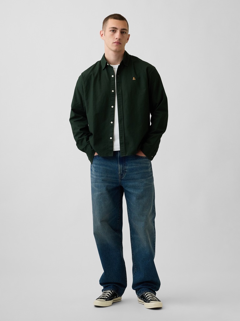 Relaxed Crop Straight-Hem Oxford Shirt
