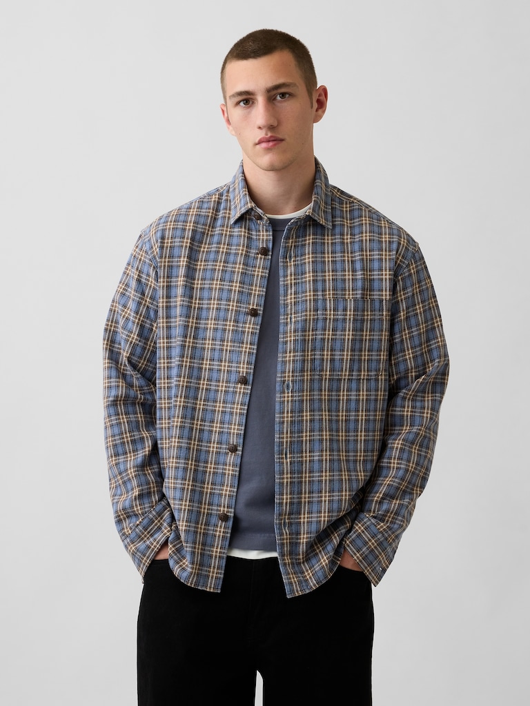 Sunwashed Twill Relaxed Plaid Shirt