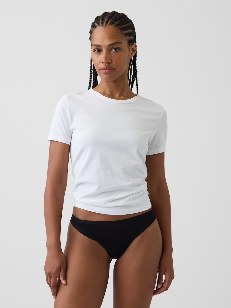 MadeSoft Organic Stretch Cotton Lace-Trim Thong
