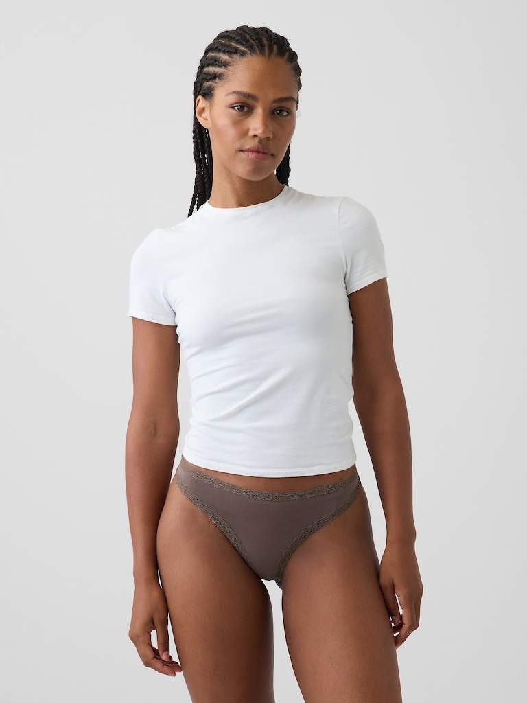 MadeSoft Organic Stretch Cotton Lace-Trim Thong