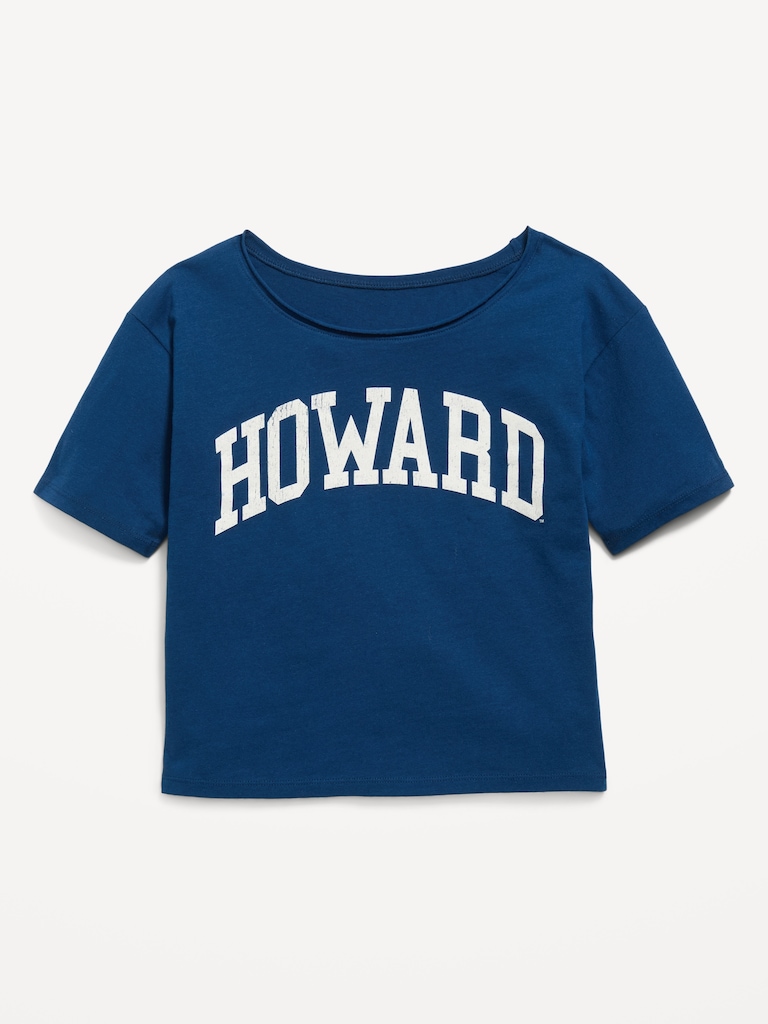 College Off-Shoulder Graphic T-Shirt for Girls