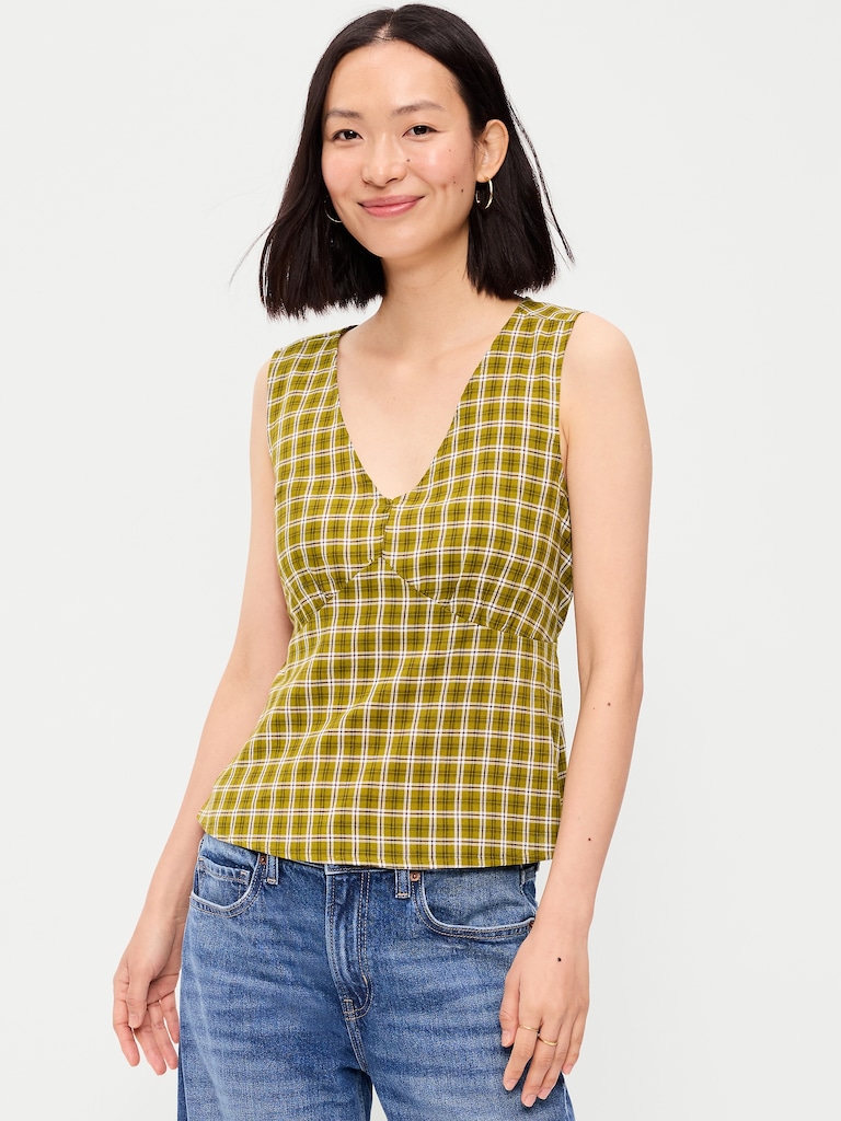 Sleeveless V-Neck Tie-Back Top
