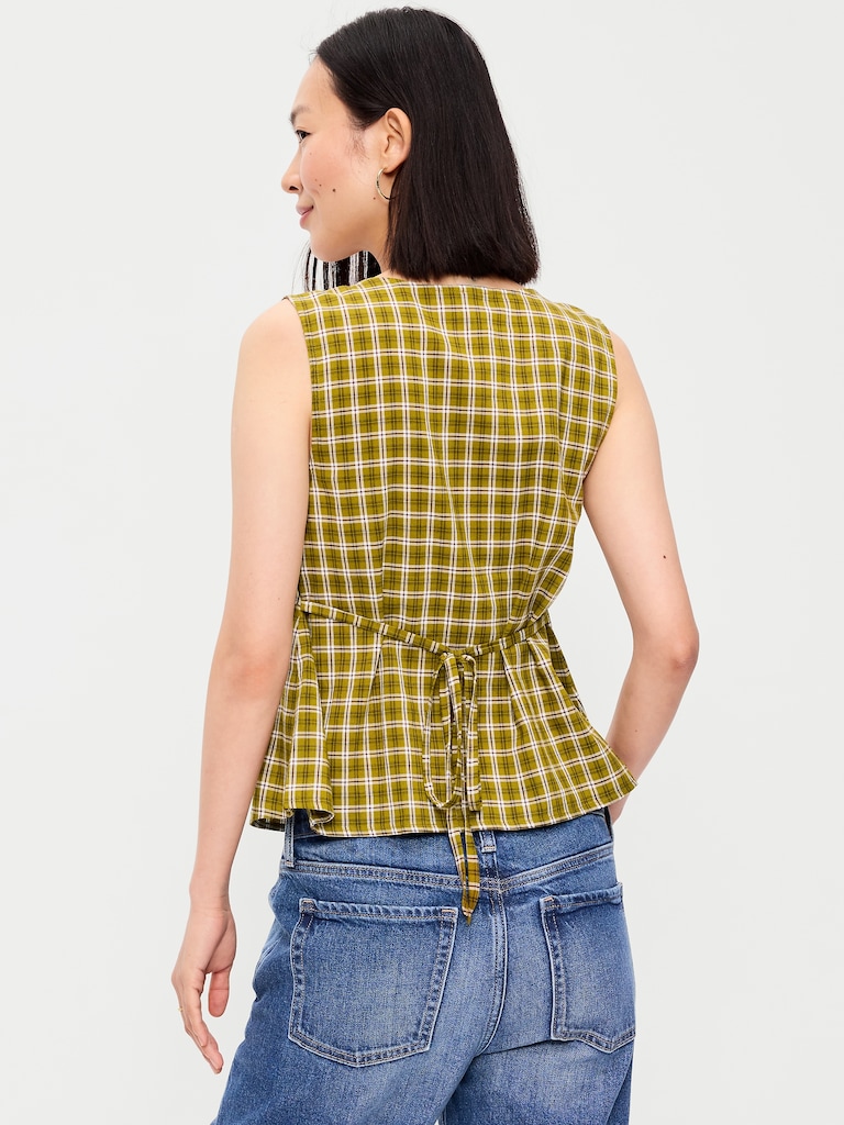 Sleeveless V-Neck Tie-Back Top