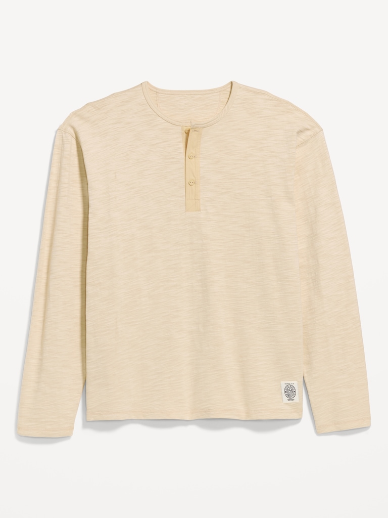 Long-Sleeve Slub-Knit Henley T-Shirt