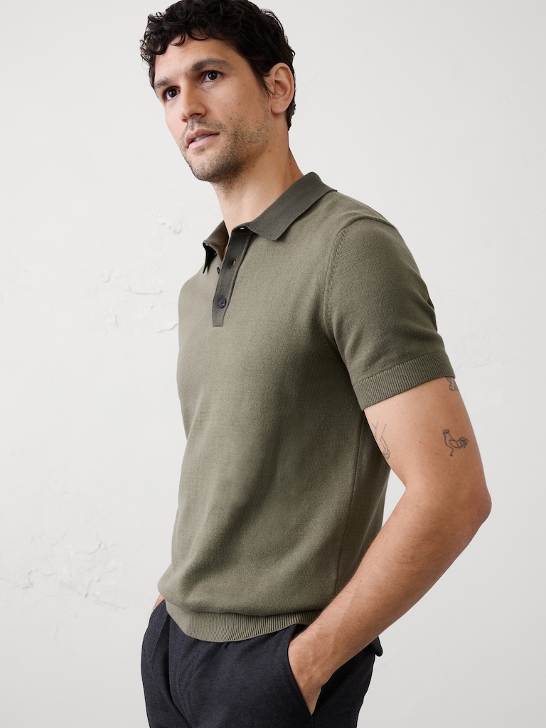 Contrast-Placket Sweater Polo