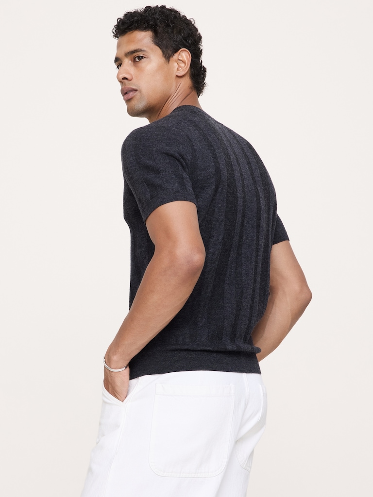 Merino Short-Sleeve Henley Sweater