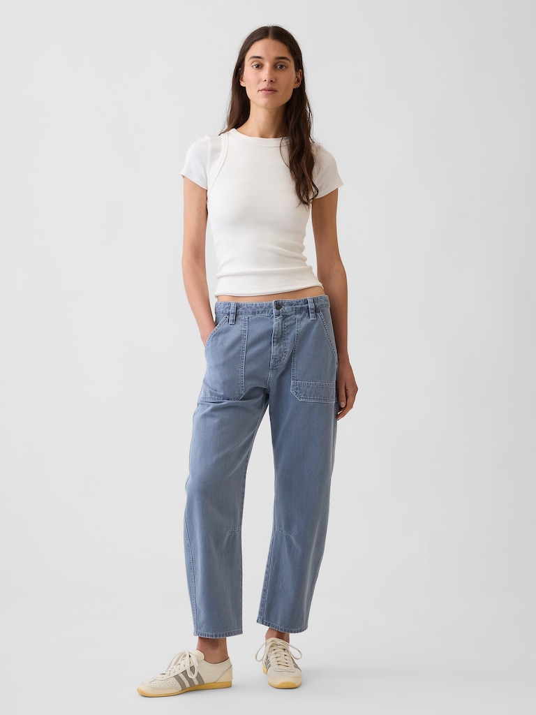 Mid Rise Barrel Utility Pants