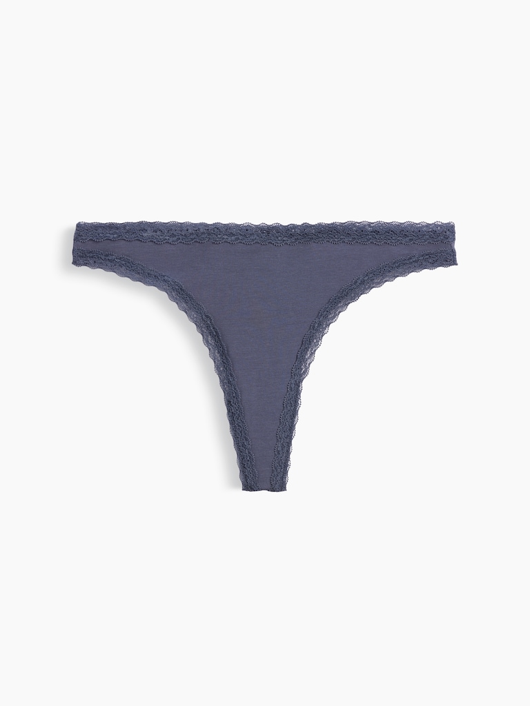MadeSoft Organic Stretch Cotton Lace-Trim Thong