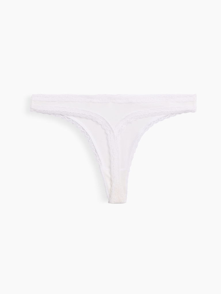 MadeSoft Organic Stretch Cotton Lace-Trim Thong