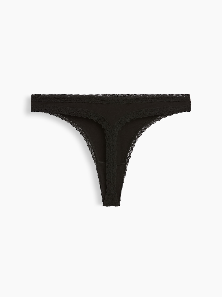 MadeSoft Organic Stretch Cotton Lace-Trim Thong