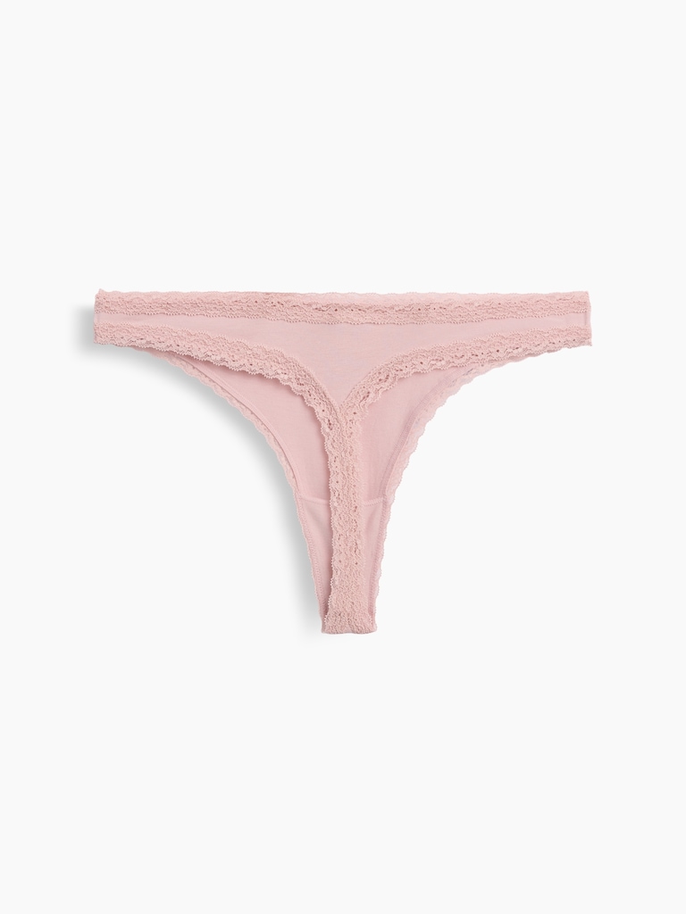 MadeSoft Organic Stretch Cotton Lace-Trim Thong