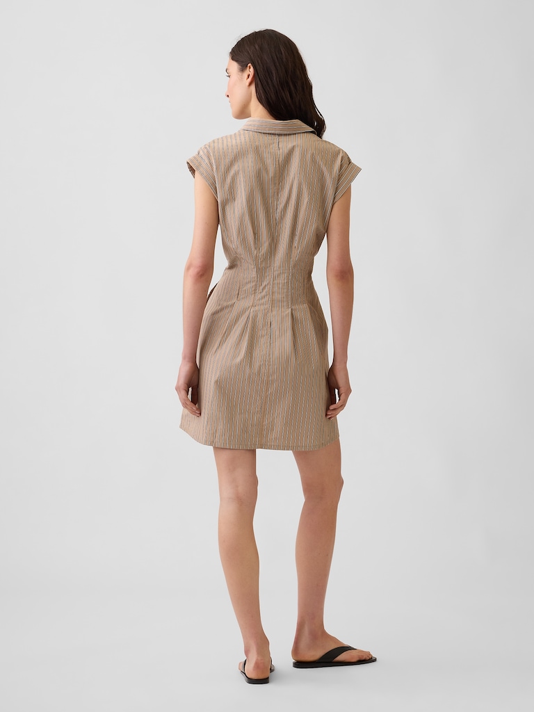 Poplin Stripe Cinched Mini Shirtdress