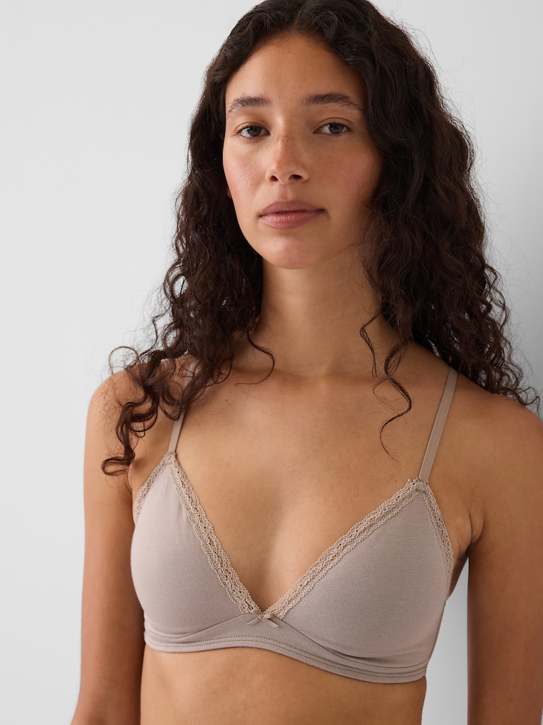 SoftMade Organic Stretch Cotton Lace-Trim Triangle Bralette