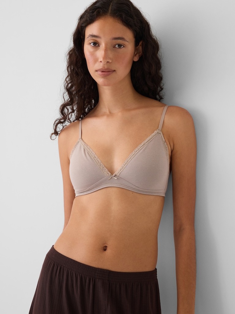 SoftMade Organic Stretch Cotton Lace-Trim Triangle Bralette