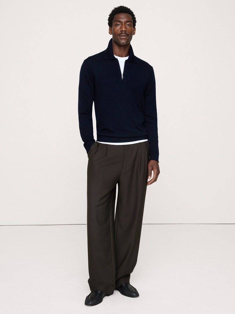 Merino Zip-Up Sweater Polo