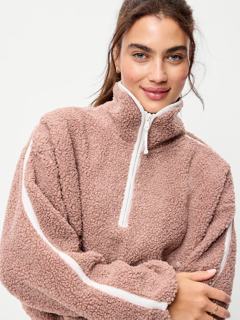 Loose Sherpa Quarter-Zip Pullover