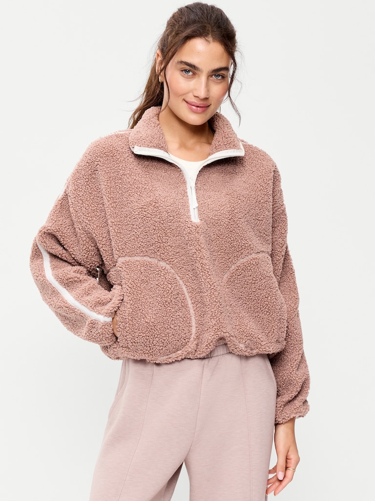 Loose Sherpa Quarter-Zip Pullover