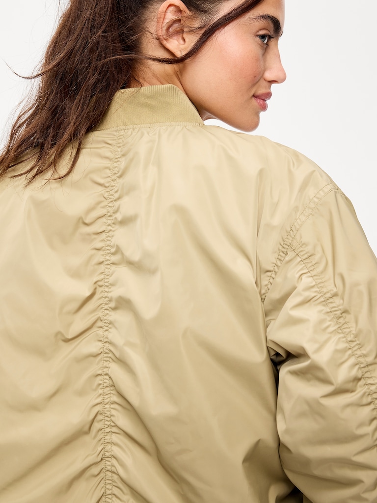 Water-Resistant Oversized Bubble-Hem Zip Bomber Jacket